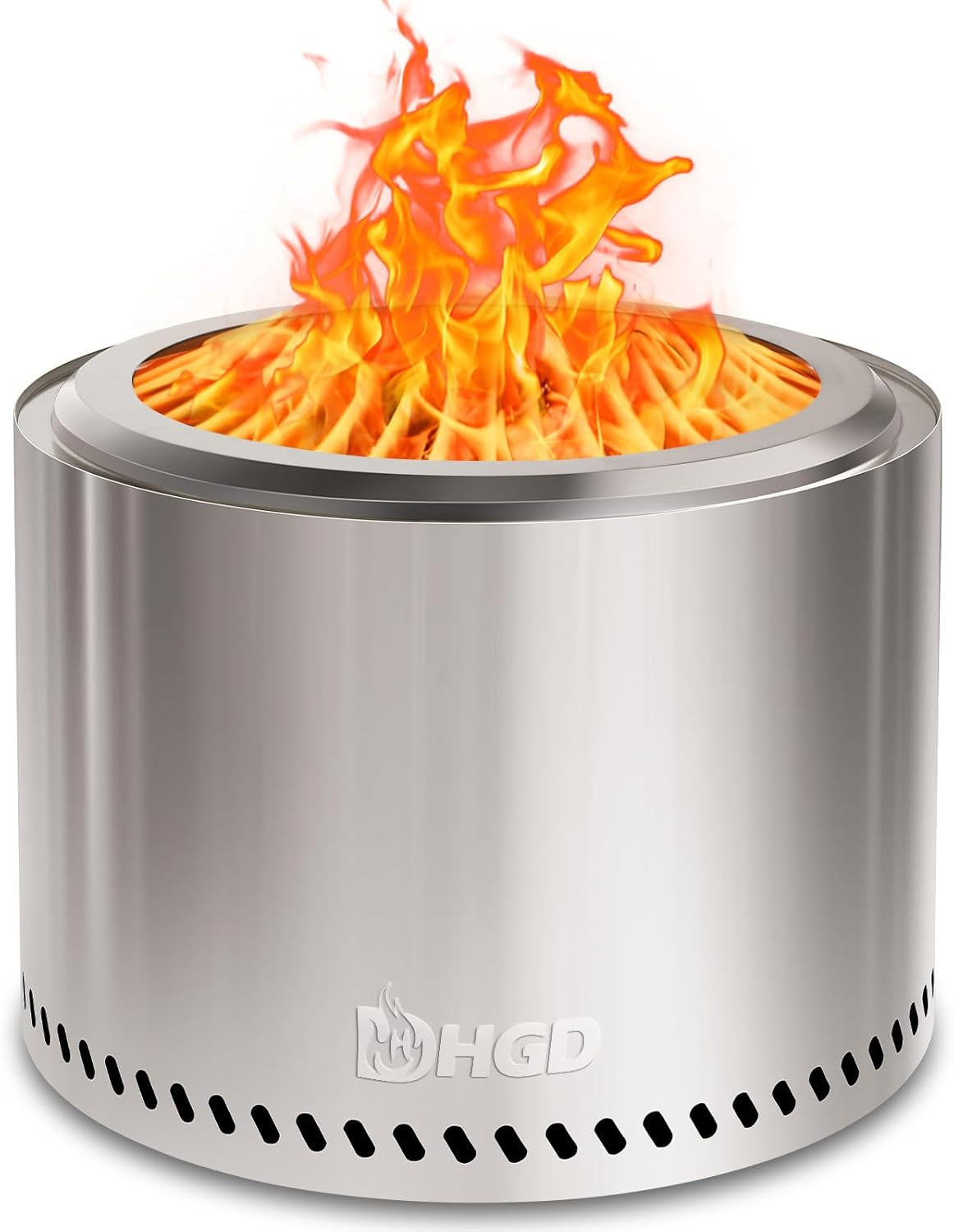 HGD 15" Smokeless Fire Pit Outdoor, Stainless Steel Wood Burning Firepit with Secondary Combustion, Backyard Patio Stove for Garden, BBQ & Bonfire