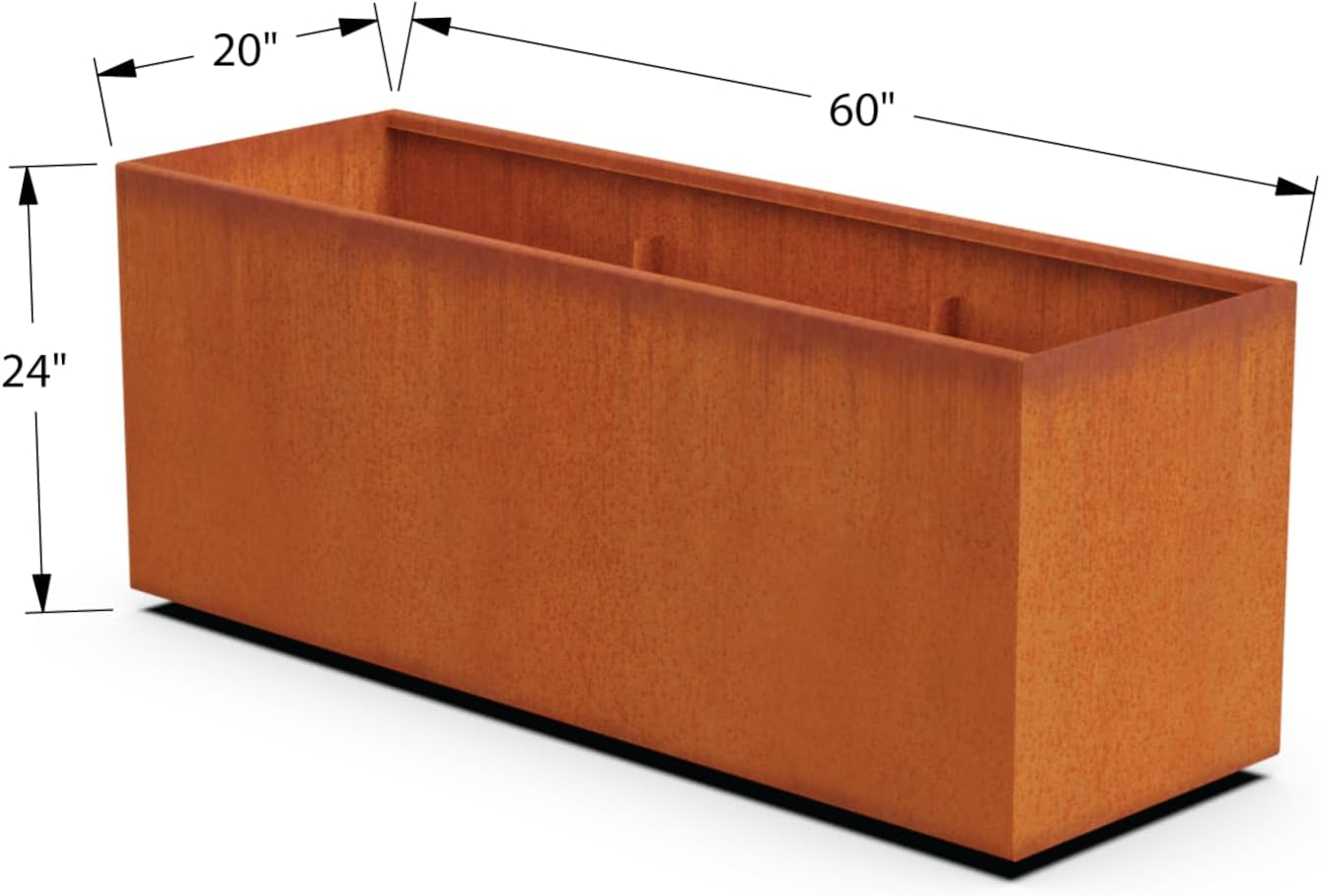 Corten Steel Planter Rectangle Outdoor Metal Garden Box Heavy Duty | Made in USA | Fully Assembled