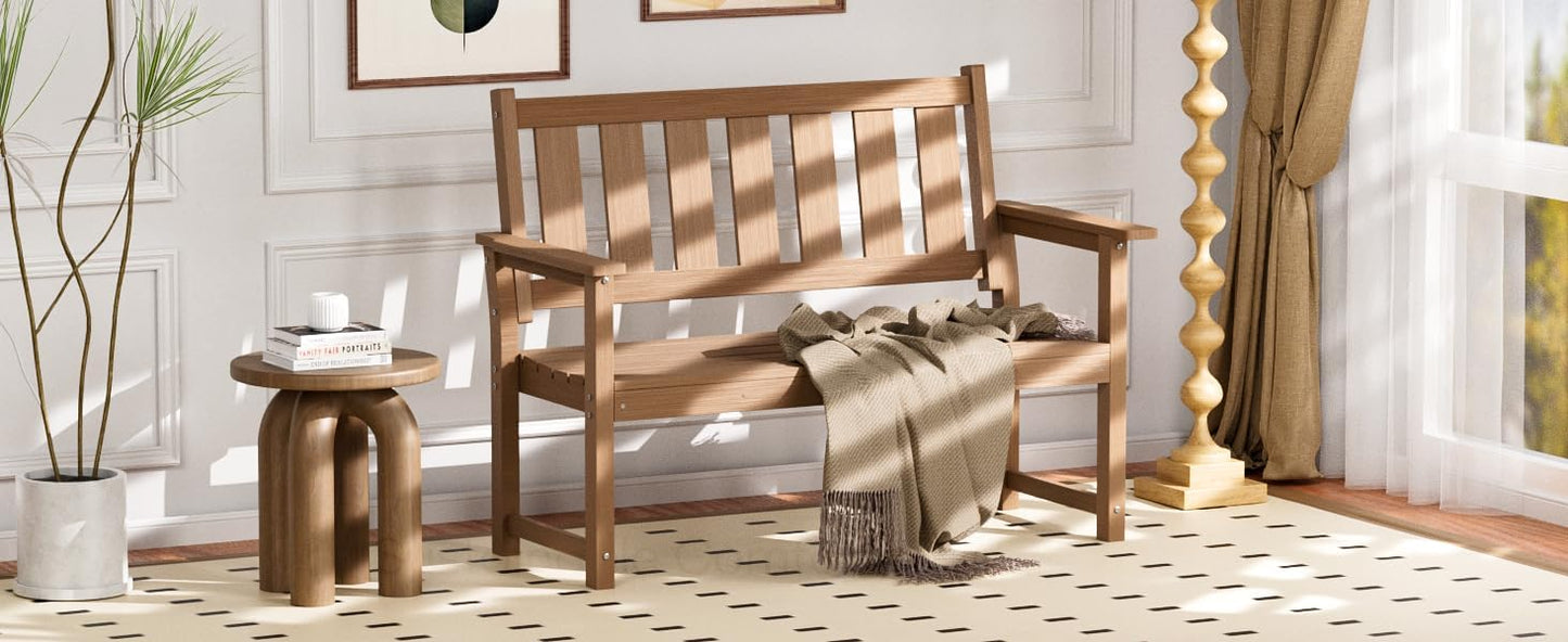 HDPE Memorial Bench – 50'' Weatherproof Durable Outdoor Bench, 2-Person Park Bench, Easy to Move, Multi-Purpose Design Ideal for Porch, Patio, Church, and School (Brown)