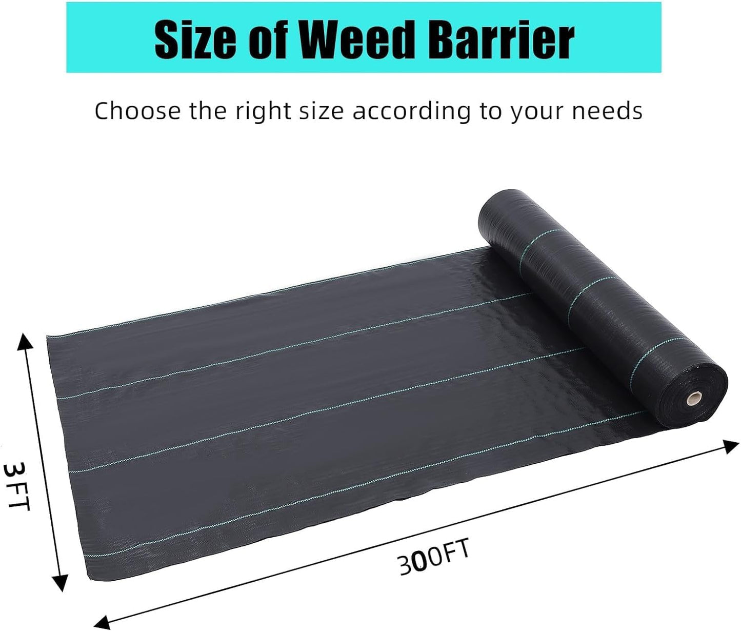 3ft x 300ft Premium Weed Barrier Landscape Fabric, 3.24 oz Heavy Duty, Weed Control Fabric, High Permeability, Good for Flower Bed, Driveway Fabric and Ground Cover