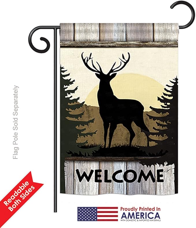 Welcome Deer Garden House Flags Set Animals Wildlife Outdoor Bear Wolf Pet Nature Farm Animal Creature Small Decorative Gift Yard Banner Double-Sided Made In USA 28 X 40
