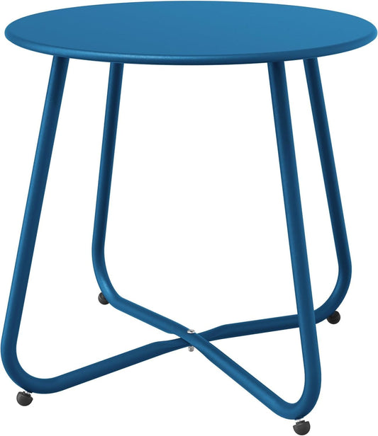Peacock Blue Patio Side Table, 18" Weatherproof Steel Outdoor Indoor Side Table for Garden, Balcony, Pool & Tailgate, Rust-Resistant Lightweight Portable Patio End Table