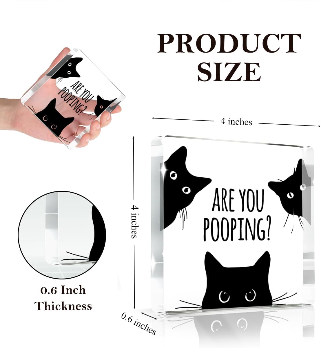 Are You Pooping Funny Sign，Black Cat Decor, Cat Bathroom Acrylic Decor，Home Decor Bathroom Creative Gift For Women Men，Funny Decorate Retro for Home Toilet 4x4 Inches