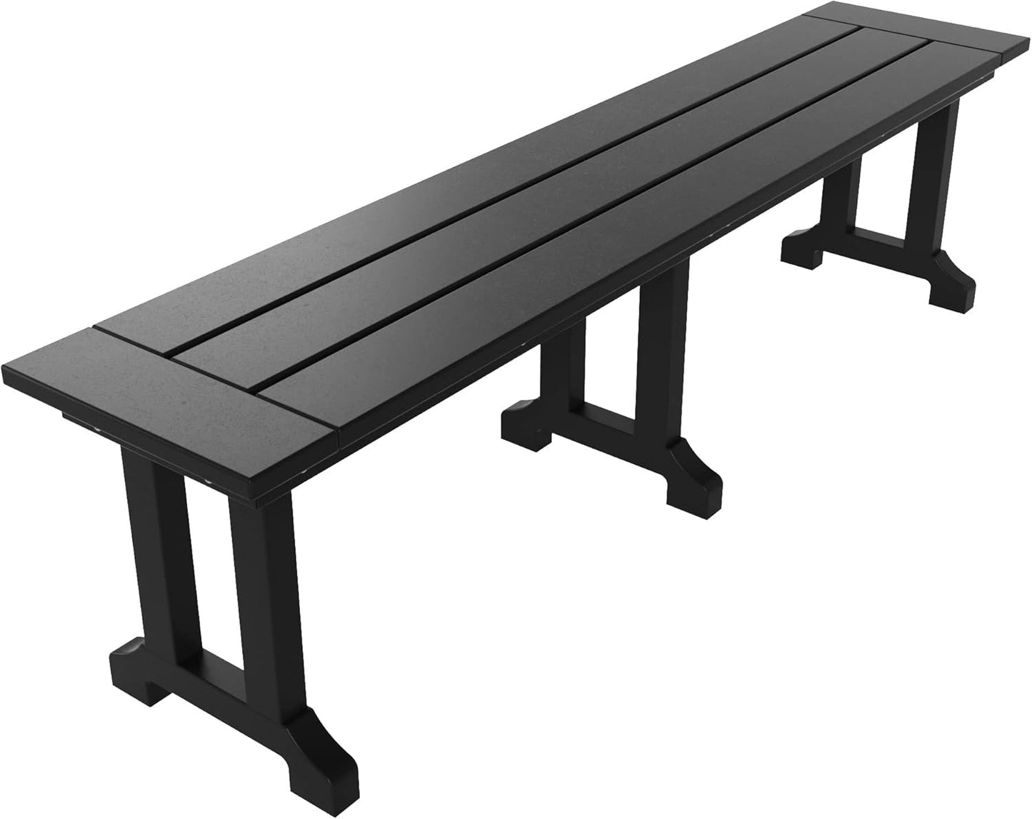 WestinTrends Malibu 65" Outdoor Dining Bench, All Weather Resistant Poly Lumber Patio Garden Bench Trestle Long Bench for Both Outdoor and Indoor, Black
