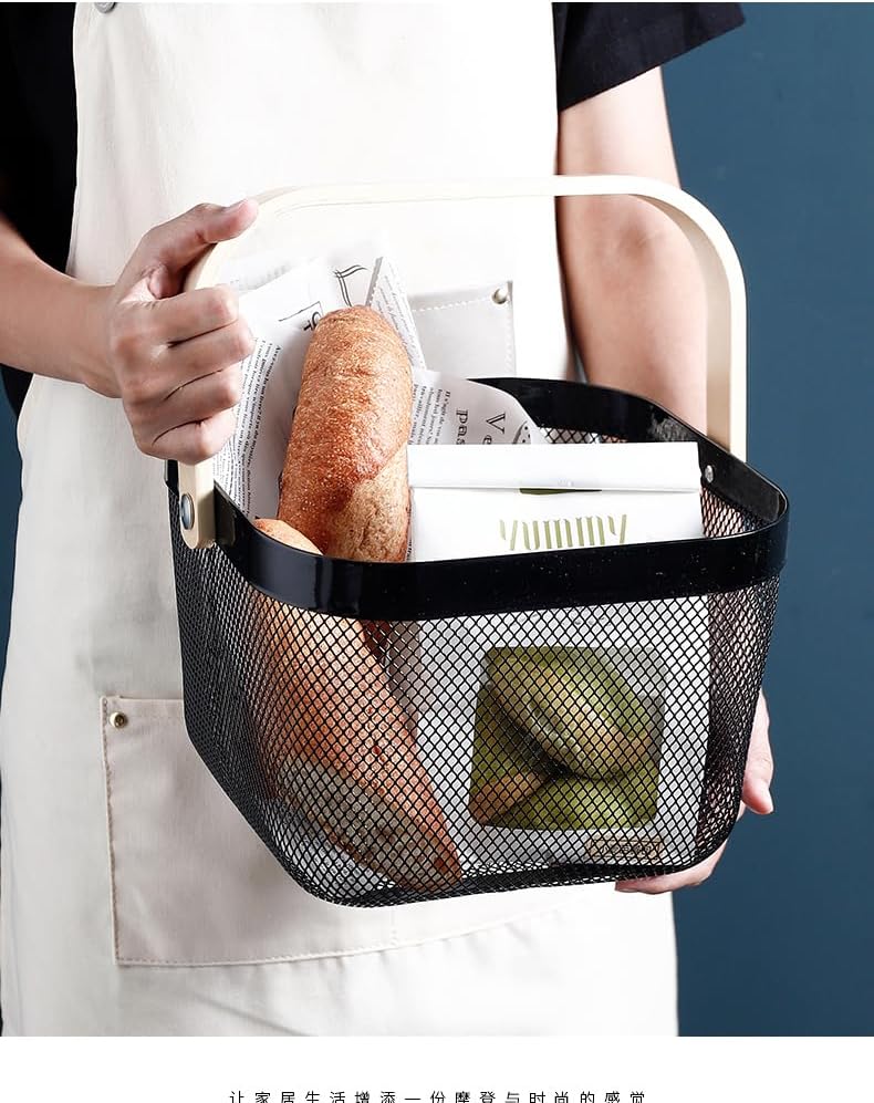 2 Pack Garden Harvest Baskets, Picnic Baskets with Durable Metal Mesh and Bamboo Handle, Perfect for Shopping, Gardening, Picnics, and Organizing