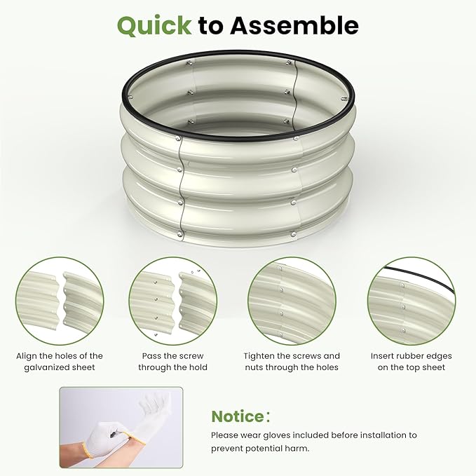 2pcs 2x2x1 FT Galvanized Raised Garden Bed Kit, Round Raised Garden Beds Outdoor Raised Beds for Gardening, Planter Boxs for Vegetables Flower Herb(Pearl White & Sage Green)