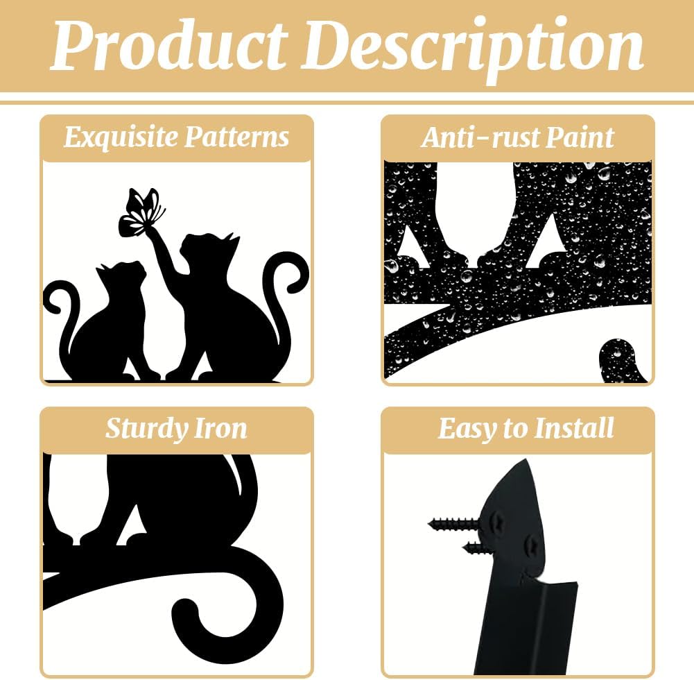 Peacoblue Iron Plant Hangers Hooks for Outdoor Indoor Hanging Plants Fern Pots, Lantern, Bird Feeder, Wind Chimes, 12”x14” Cat Weather Resistant Metal Wall Brackets Holder for Porch, Garden, Home(Cat)