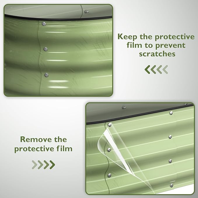 Raised Garden Bed Kit, 4x4x1 ft Round Galvanized Planter Box Outdoor with Safety Edging, Large Metal Raised Beds for Gardening Vegetables Flower Fruits (Avocado Green)