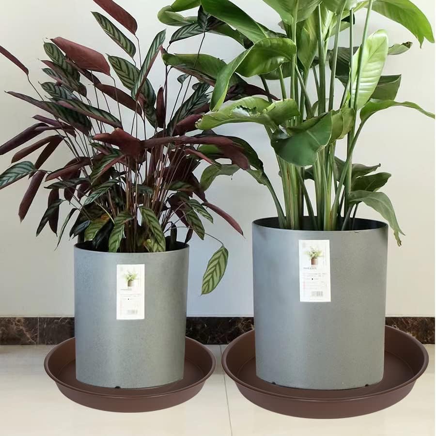4 Pack of 16 inch Plant Saucer, Heavy Duty Round Plant Trays for Pots, Bird Bath Bowls, Plastic Plant Water Tray, Flower Plant Saucers for Indoors (16", Chocolate)