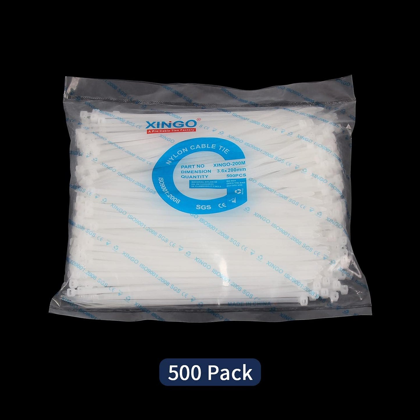 XINGO 8 Inch White Cable Zip Ties (500 Pack), 40 Lbs Tensile Strength-Heavy Duty, Self-Locking Nylon Plastic Nylon Wire Ties for indoor and outdoor use