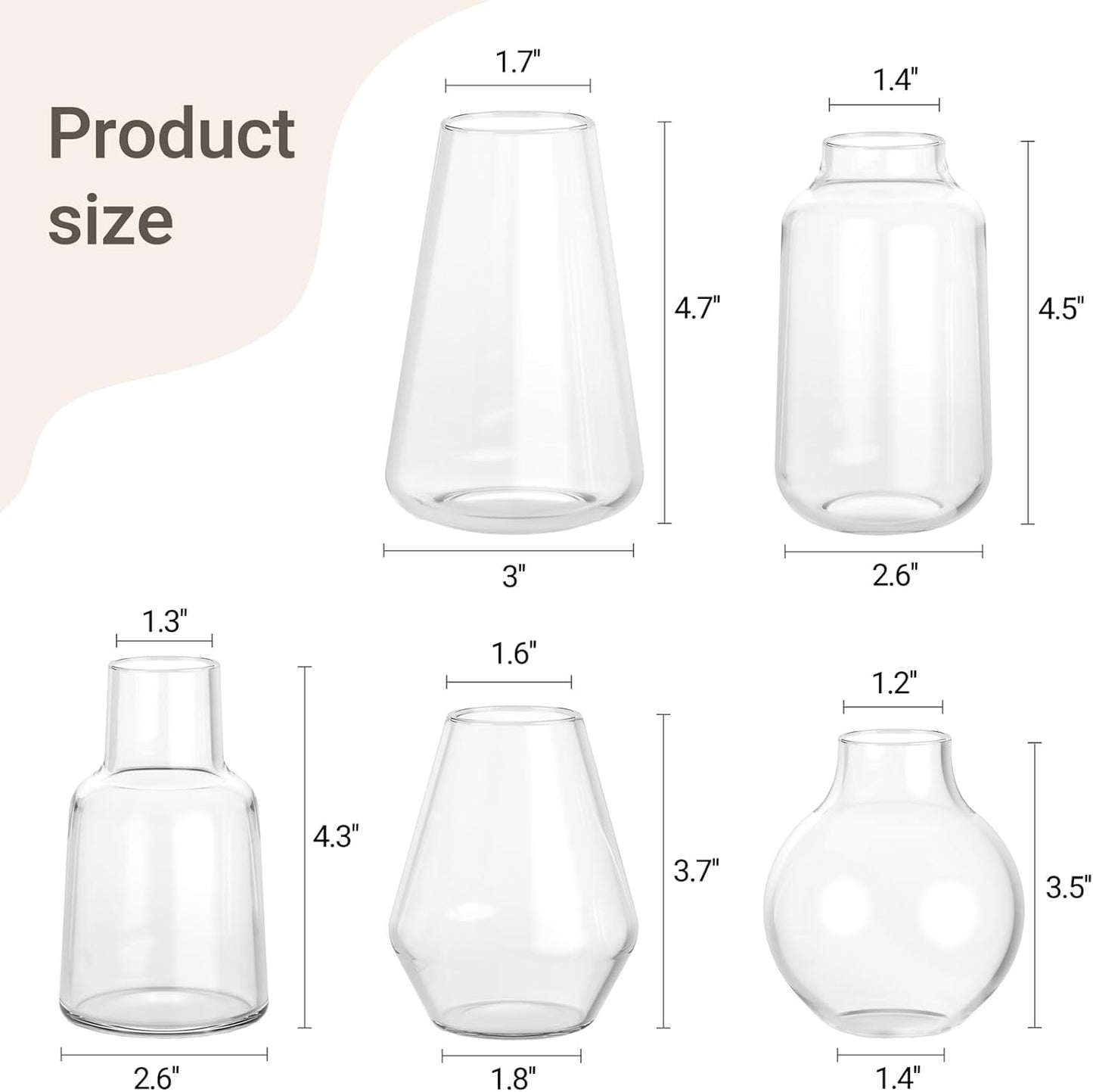 Mkono Propagation Vases for Plants, Set of 5 Small Glass Jar Planters for Hydroponic Cutting Flowers, Plant Station Bud Vases for Centerpieces Home Office Decor Gift