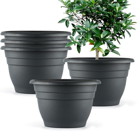 Plant Pots Set of 5, 10" Outside Diameter Flower Pots, 8.5" Inner Diameter Planters with Drainage Hole, Durable Garden Pots Perfect for Indoor & Outdoor Plant Planting, Decor, Gray