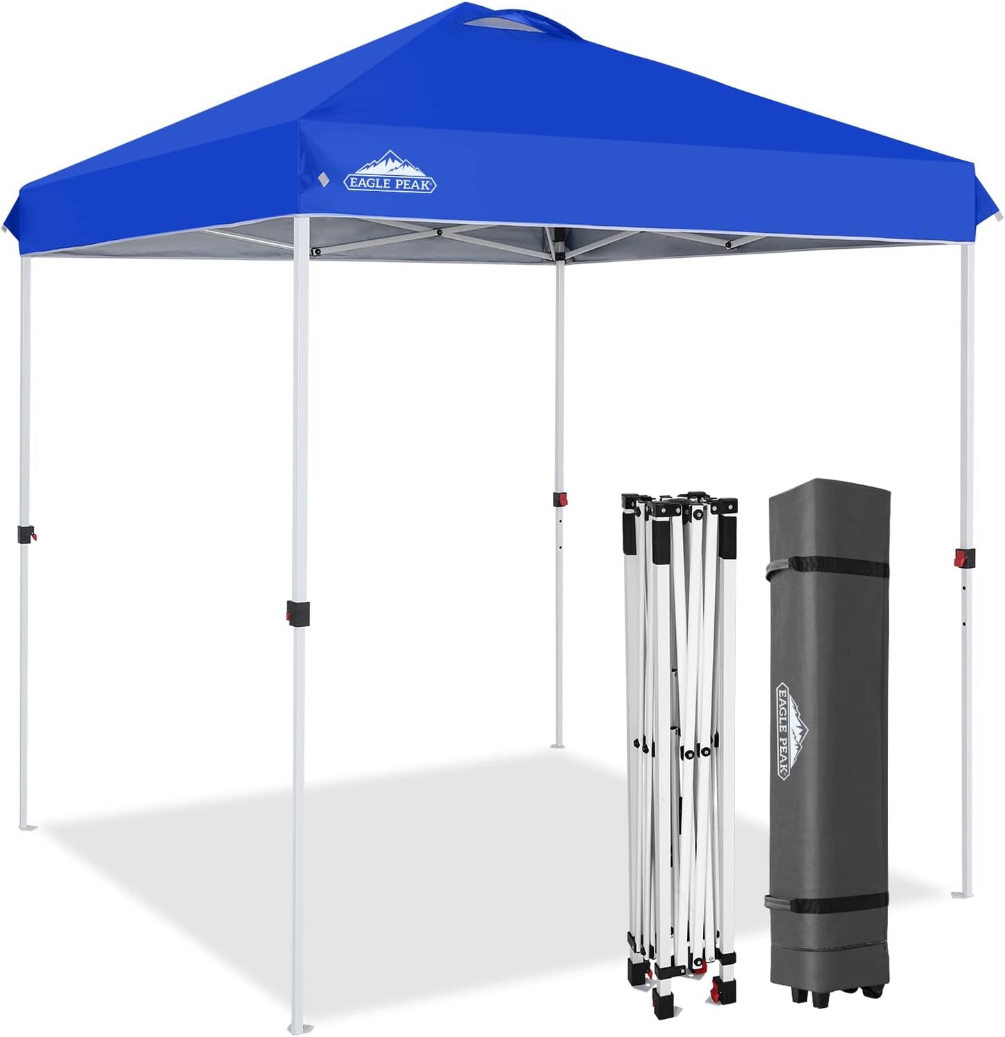 EAGLE PEAK Pop Up Canopy Tent with Wheeled Carry Bag, 8 Stakes, 4 Ropes, Easy Set Up Tent Canopy, 6.6x6.6 ft, Blue