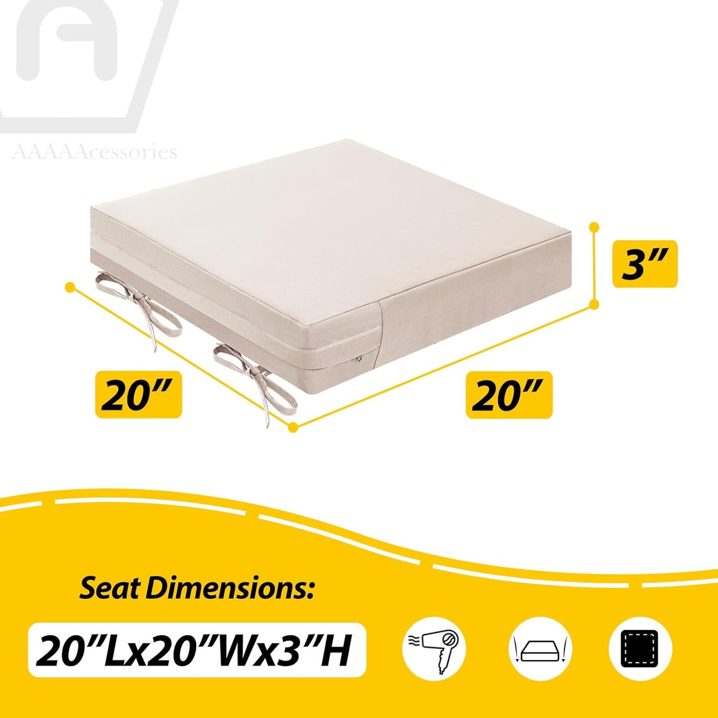 AAAAAcessories Outdoor Seat Cushions for Chairs, Waterproof, Fade-Resistant Patio Furniture Replacement Cushions, 20" x 20" x 3", Set of 2, Khaki Beige