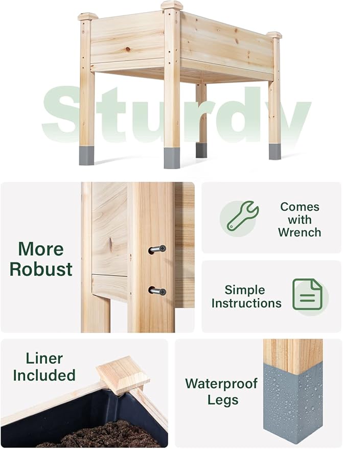 MIXC Wooden Raised Garden Bed with Legs, 48”L X 24”W, Elevated Reinforced Large Planter Box for Vegetable Flower Herb Outdoors - Beam and Column Structure - Unmatched Strength Outlast