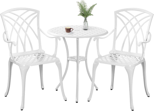 Bistro Table and Chairs Set of 2 for Garden, Bistro Set 3 Piece Outdoor, Cast Aluminum Patio Funiture Set, With Armrest
