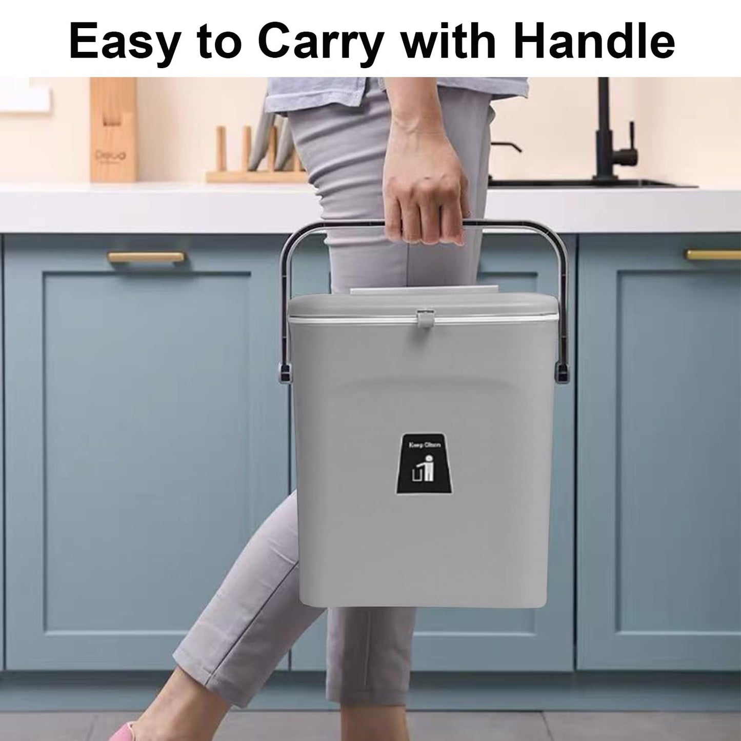 LALASTAR Kitchen Compost Bin for Countertop or Under Sink, Hanging Small Trash Can with Lid for RV/Office/Bedroom/Dorm, Mountable Indoor Compost Bucket, 9L/2.4 Gal, Grey