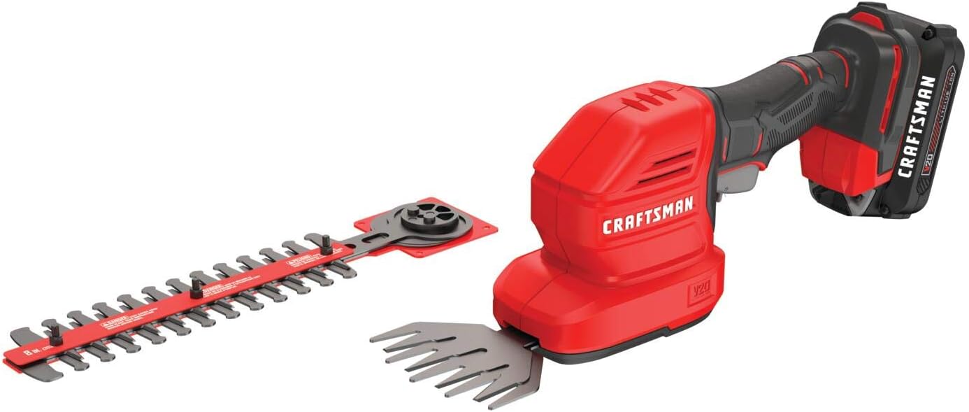 Craftsman V20 Cordless Pole Hedge Trimmer (CMCPHT818D1) and CRAFTSMAN V20 Cordless Handheld Grass Trimmer and Mini Hedge Trimmer Kit (CMCSS800C1)
