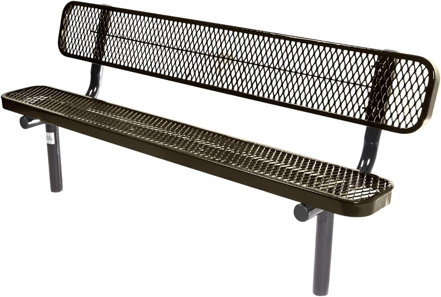 Heavy-Duty Outdoor Bench Thermoplastic Coated, Expanded Metal, Commercial-Grade Seating, Made in America (Inground with Back, 6 Ft, Textured Gold Vein)