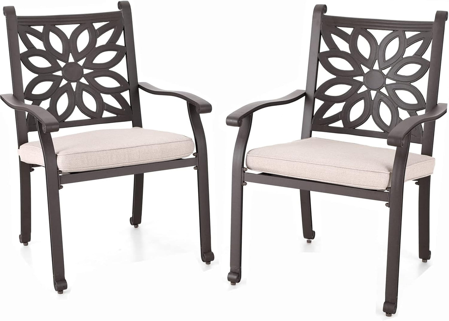 Sophia & William 2 Pieces Cast Aluminium Patio Dining Chairs Bronze with Cushions, Oversize Powder-Coating Outdoor Armchairs for Porch Yard Deck Balcony, Load Capacity Up to 350 lbs
