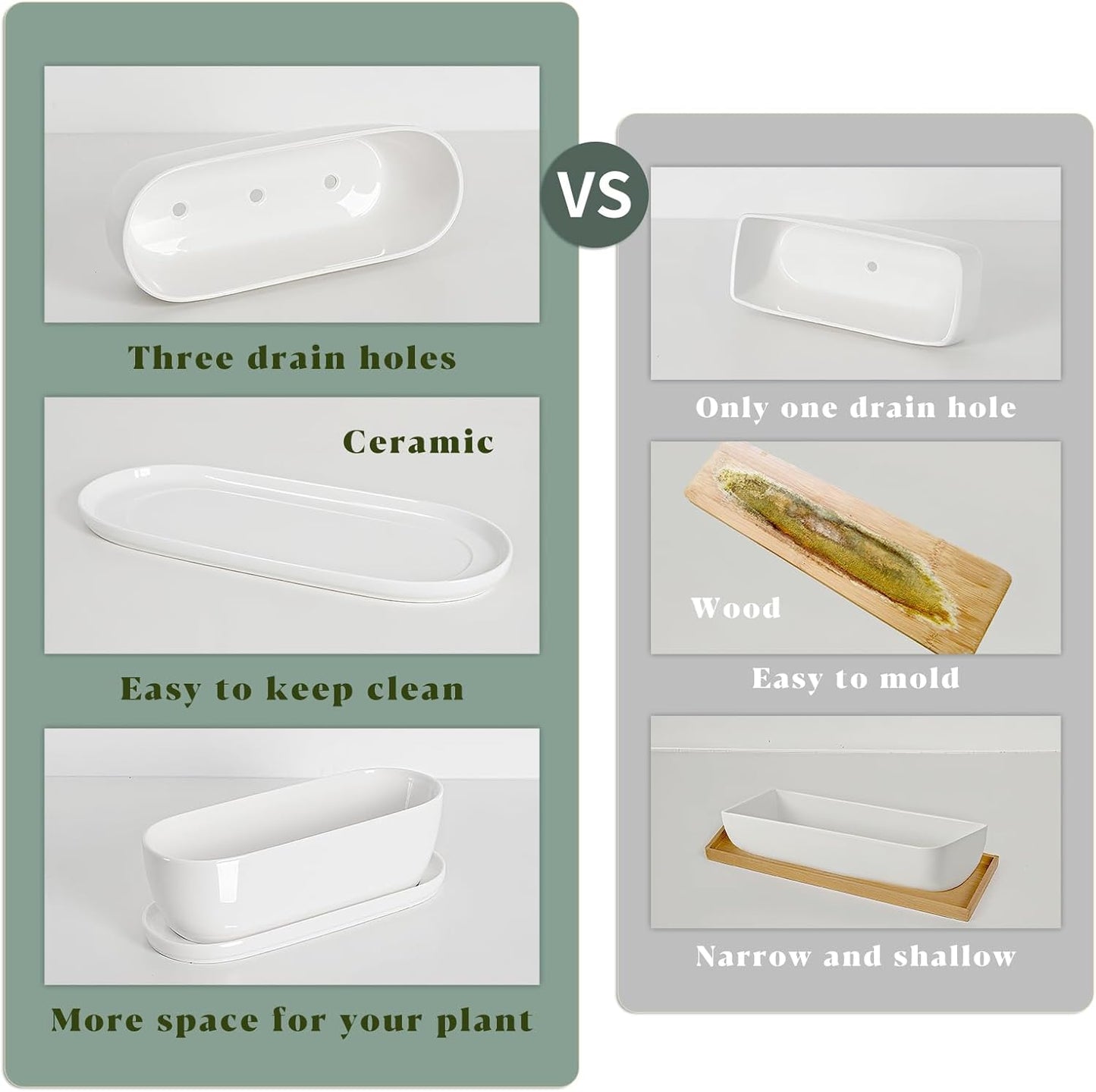 E-liu Oval Ceramic Planter Pot with Drainage Hole Saucers 14 Inch Succulents Planter Home Decor for Indoor Outdoor Plants Herb Cactus with 3 Mesh Pads, Plants Not Included