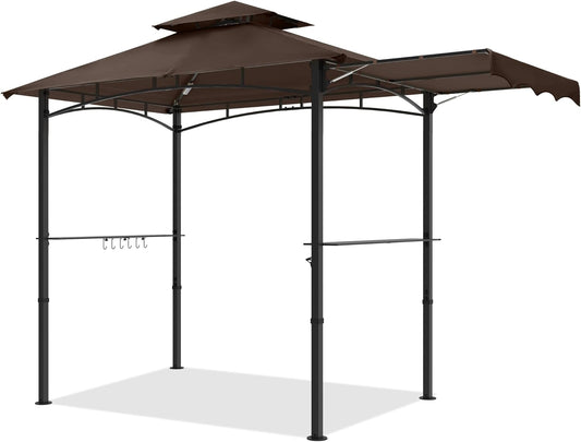 MASTERCANOPY 11 x 5 Grill Gazebo with Extra Side Awning Outdoor BBQ Gazebo with 2 LED Lights for Patio Party Backyard Picnic(Brown)