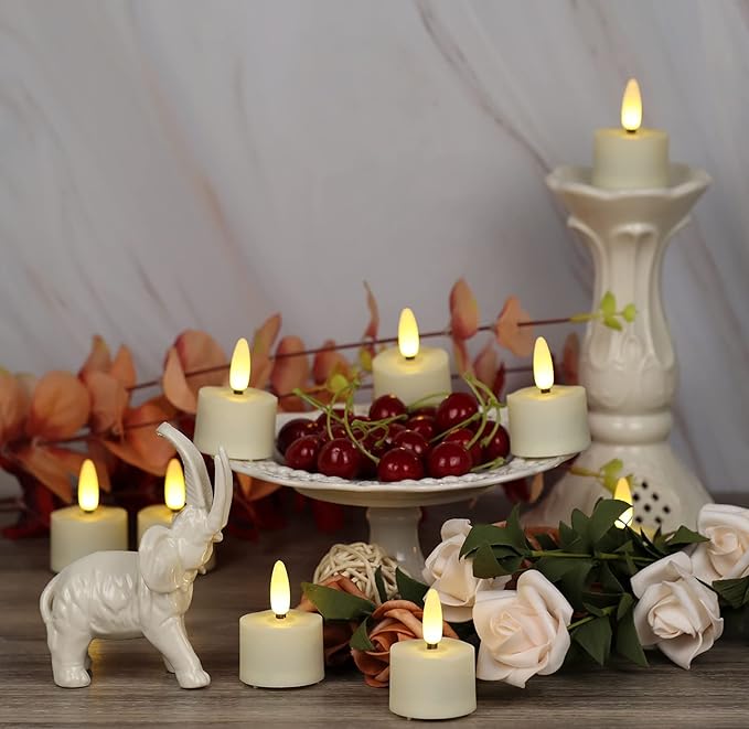 12 PCS 3D Wick Rechargeable Flameless Tealight Candles with Remote and Timer, Battery Operated Flickering LED Tea Lights, Durable & Lovely Fake Tea Candles, Ideal for Pumpkin/Bar/Party Decor