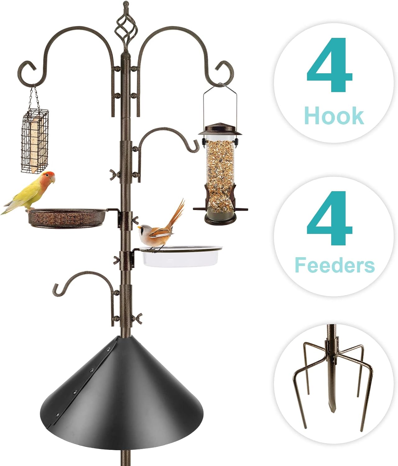 Bird Feeding Station Kit with Squirrel Baffle and Suet Cage Wild Bird Feeder Kit with Mesh Tray, Fruit Hook, and Double W Hook for Attracting Wild Birds