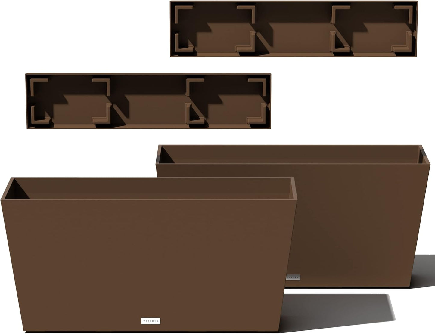 Veradek Midori Long Trough Planter (Espresso, 31 inch - 2 Pack with 2 Saucer Trays)
