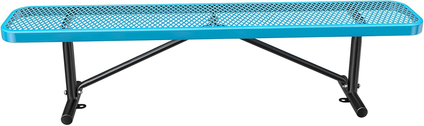 Thermoplastic Coated Iron Park Bench for Outside, Heavy Duty Metal Garden Bench, Expanded Commercial Grade Seating for Shopping Malls, Lawn Yard Porch Entryway (Blue Without Backrest, 48IN)