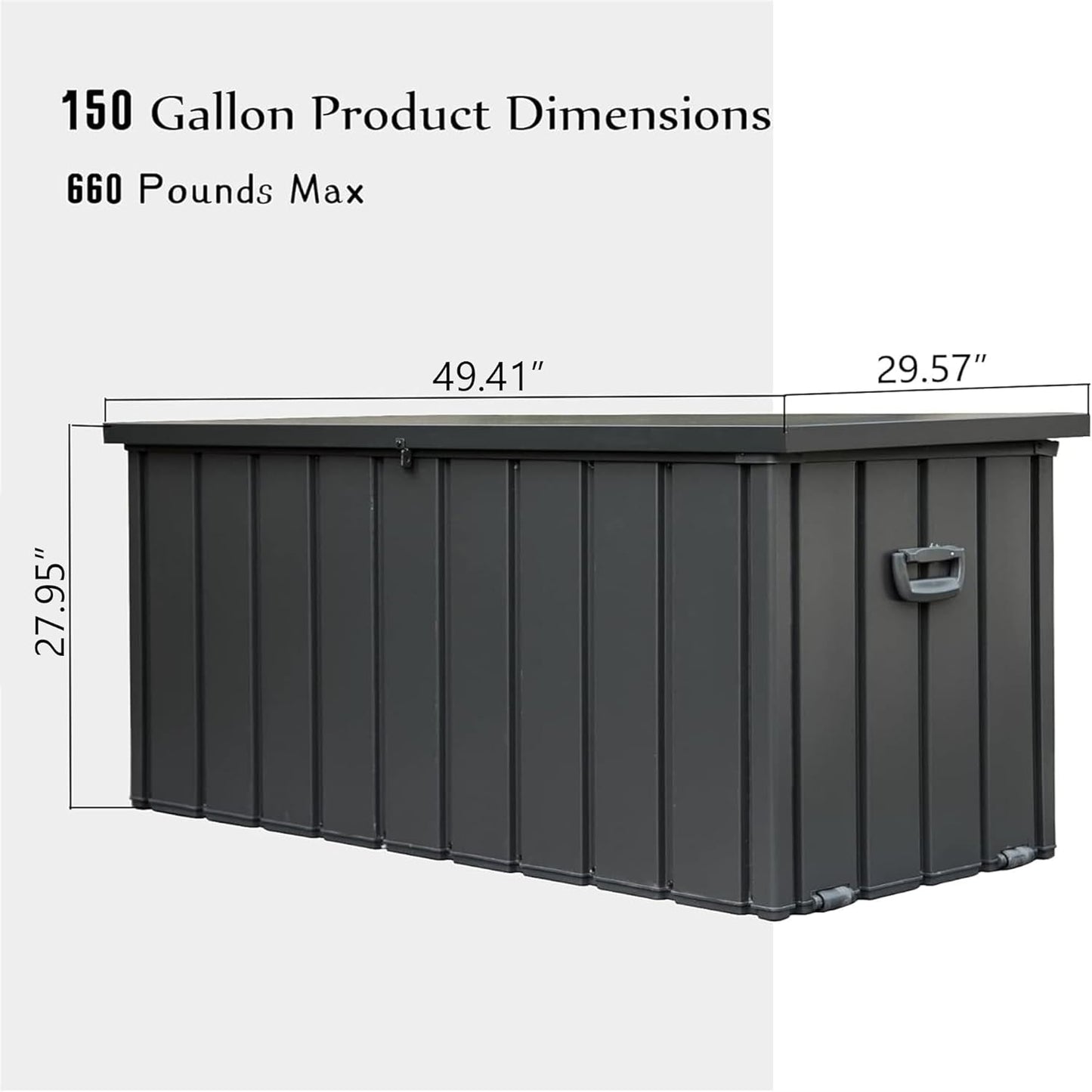 KUIKUI 150 Gallon Deck Box Waterproof, 150 Gallon Outdoor Storage Box, Metal Deck Box Waterproof for Pool Patio Cushions and Sports Pools Equipment, Dark Gray