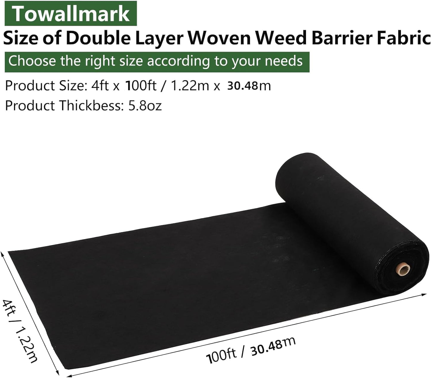 Broadfashion Woven Landscape Fabric 5.8oz, 4 x 100FT Weed Fabric Barrier, Double Layer, Garden Fabric Weed Barrier, Weed Control Fabric Ground Cover, Gardening Mat for Garden Beds