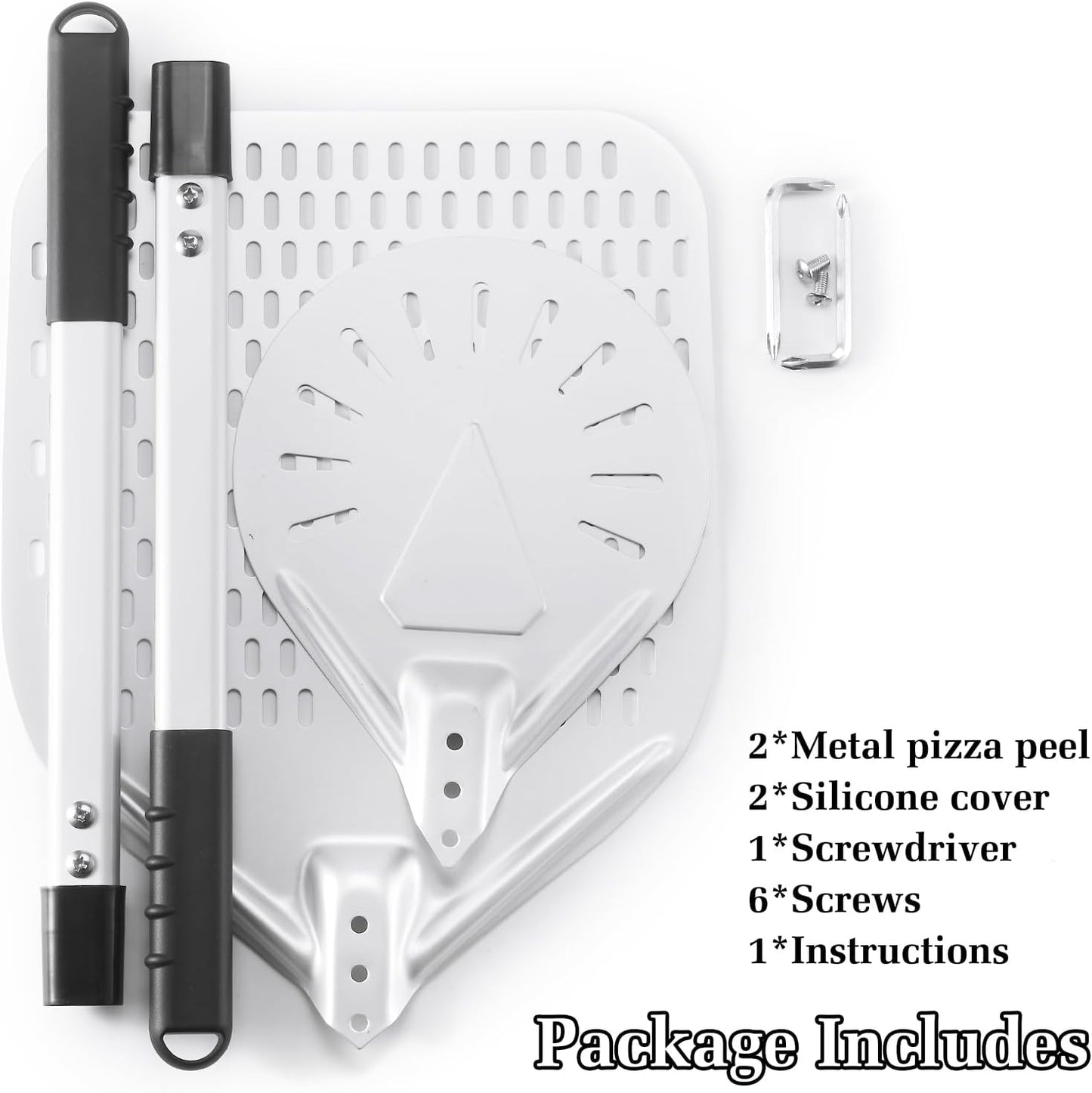 14 Inch + 7 Inch Perforated Pizza Peel Set, Pizza Turning Peel with Metal Handle, Pizza Spatula Paddle for Homemade Pizza Oven Accessories