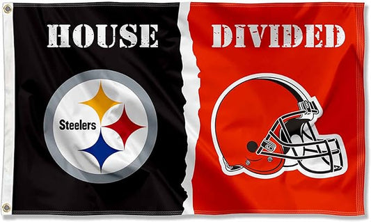 WinCraft Pittsburgh Steelers and Cleveland Browns House Divided Flag Rivalry Banner