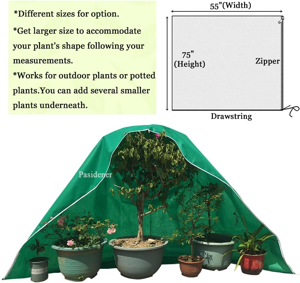 Plant Covers Freeze Protection 2 Packs 75" X55" 2.2oz Tree Covers Frost Plant Covers Freeze Cloth for Outdoor Plants with Zipper Drawstring
