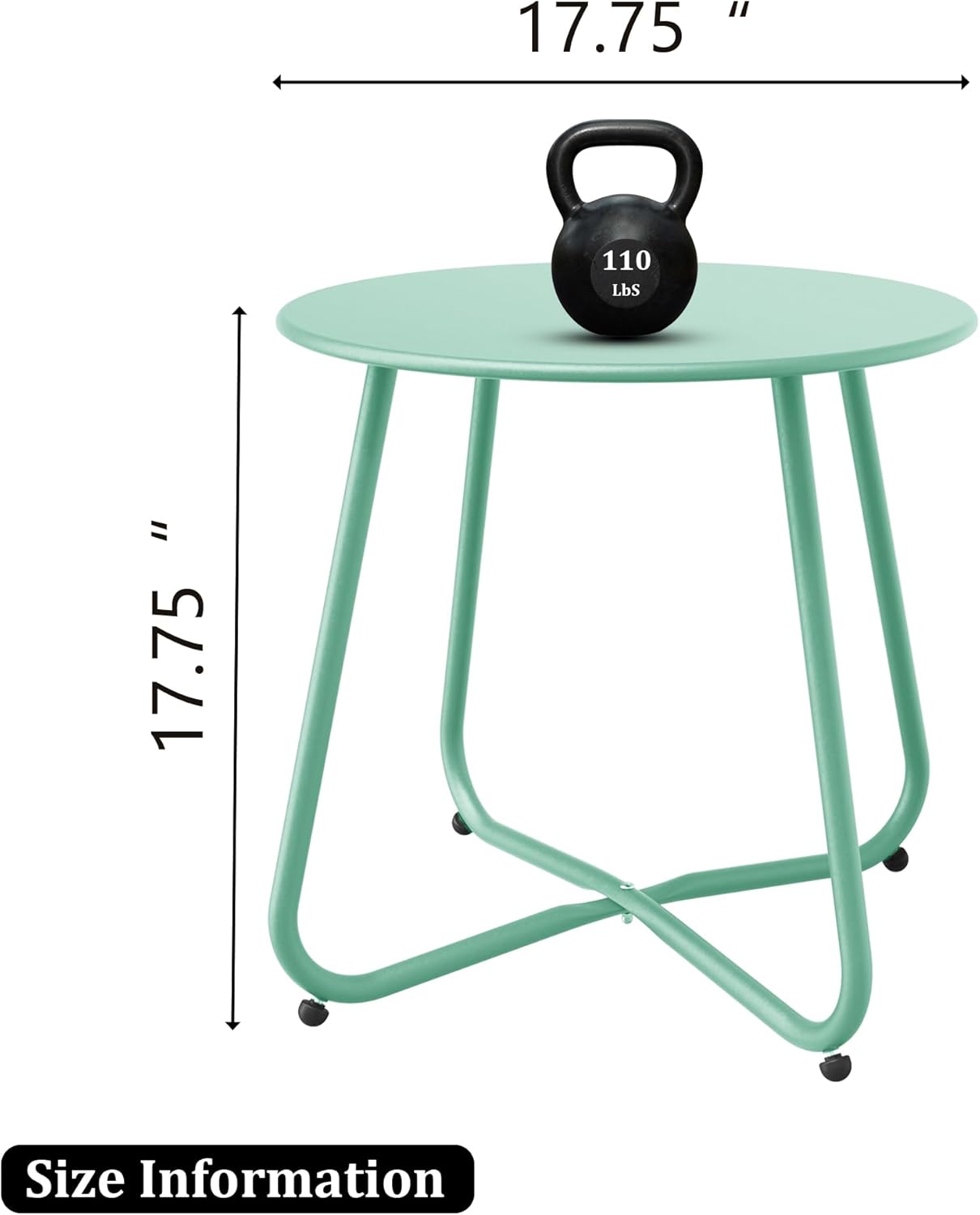 Patio Side Table Waterproof Round Metal Steel Weather Resistant Portable Outdoor and Indoor End Table for Garden Balcony Yard, Bean Green