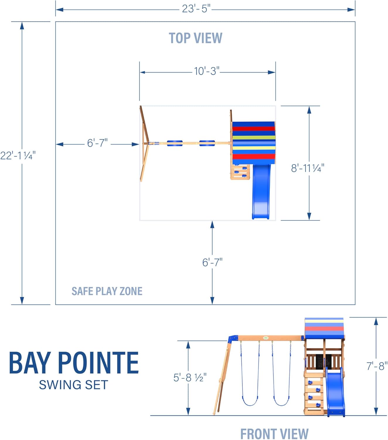 Backyard Discovery Bay Pointe Cedar Wood Swing Set with Wave Slide, Play Deck, Rock Wall Ladder, Belt Swings, Chalkboard, Canopy Roof, Outdoor Playset