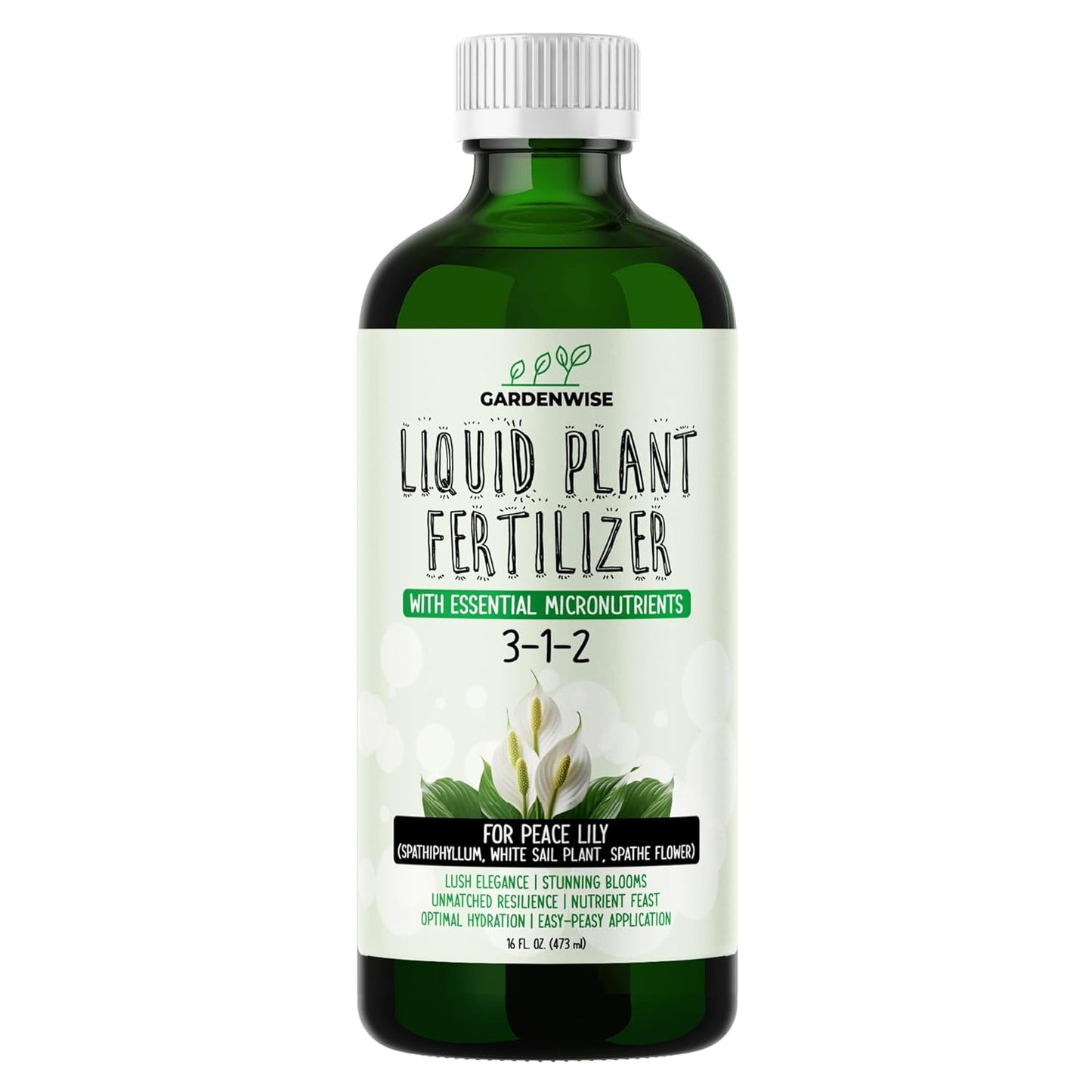 Peace Lily Fertilizer: 3-1-2 Liquid Fertilizer with Essential Micronutrients - The Ultimate Food for Spathiphyllum, Perfect for Indoor Plants (16 OZ)