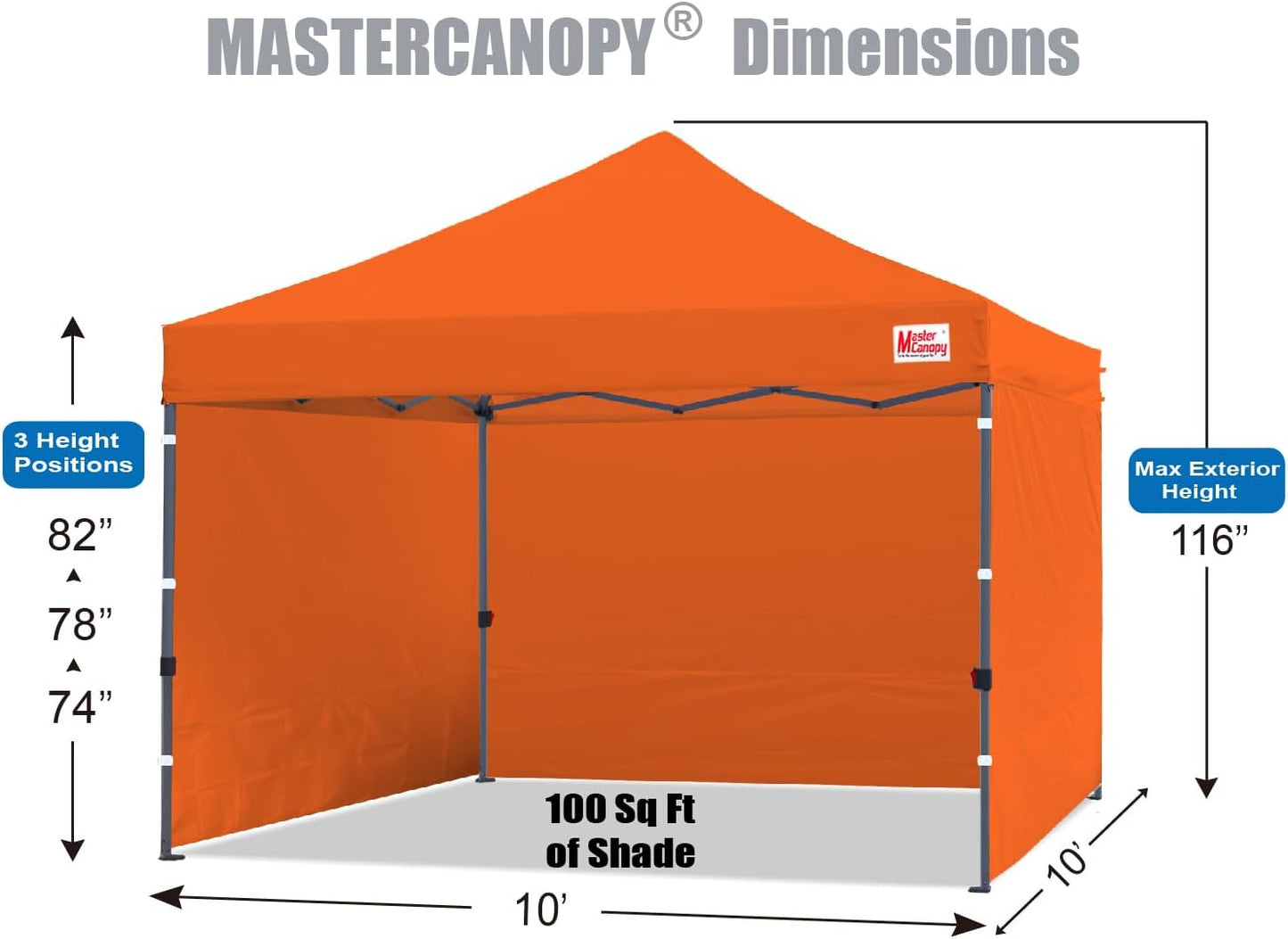 MASTERCANOPY Heavy Duty Pop-up Canopy Tent with Sidewalls (10x10,Orange)