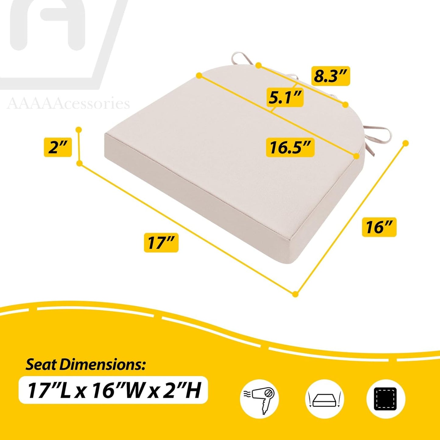 AAAAAcessories Outdoor Seat Cushions for Chairs, Waterproof, Fade-Resistant Patio Furniture Replacement Cushions, 17" x 16" x 2", Set of 2, Khaki Beige