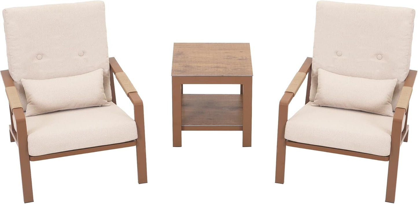 Aluminum 3-Piece Sofa Set with Coffee Table, Waterproof Fabric Cushions, Easy Assembly, High-Density Foam, Comfortable Outdoor Patio Furniture Set with Cushions (Beige)