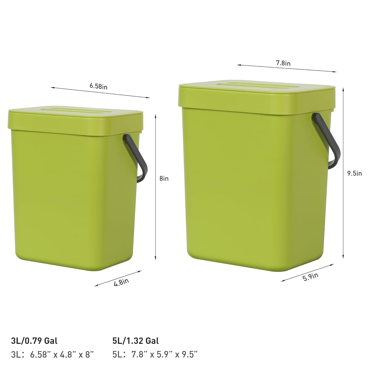 EKO Puro Mini Wall-Mounted Kitchen Trash Can with Lid Food Waste Caddy, 0.79 Gal / 3L (Green)