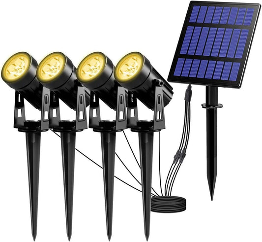 T-SUN Solar Spotlights, 4-in-1 Solar Landscape Spot Lights Outdoor Waterproof Auto ON/Off 5W Separate Solar Panel LED Lights, Solar Lights for Garden, Yard, Driveway, Pool Area(Warm White-3000K)