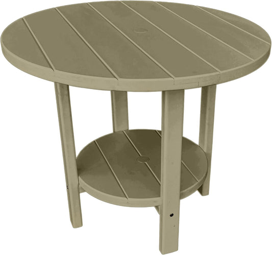 Phat Tommy Round Poly Resin Outdoor Patio Dining Table, All Weather Poly Patio Outdoor Furniture, Weatherwood