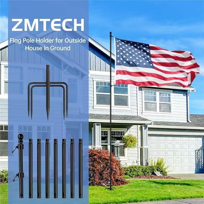 ZMTECH 10 FT Flag Pole in Ground, Heavy Duty Flag Pole Holder for Outside House with 5 Pronges Base, Extra Thick Flag Pole Kit for Yard Outdoor Garden Decor Residential Commerical(1 Pack,without Flag)