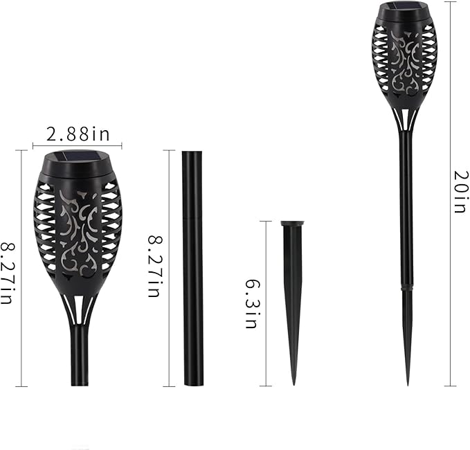 Solar Torch Lights Outdoor, 8 Pack Solar Torch Lights with Flickering Flame, 12 LED Mini Tiki Torches for Outside Waterproof Landscape Decorations for Garden Pathway Dusk to Dawn Auto On/Off