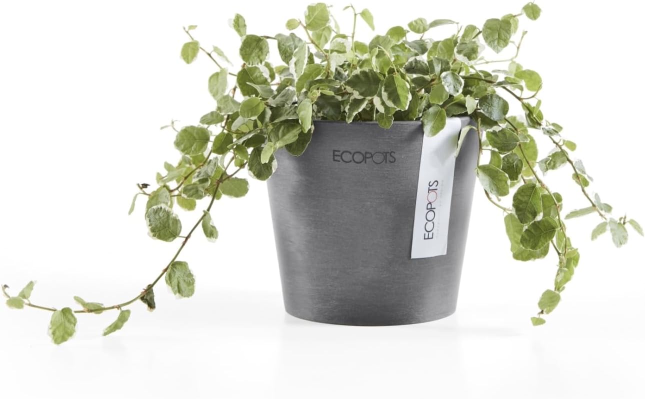 Ecopots Amsterdam Mini Durable Modern Round Recycled-Based Composite Flower Pot Planter, Grey, 4"