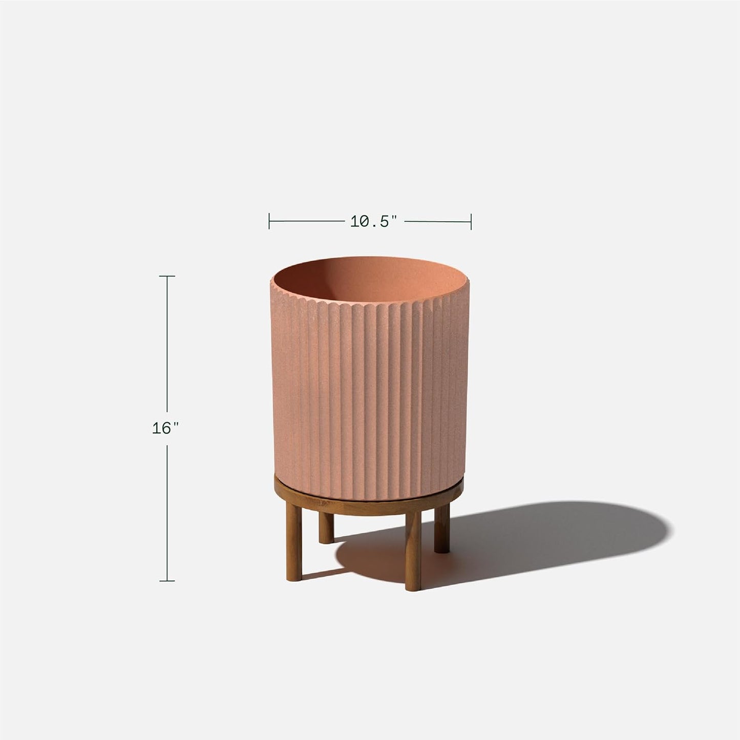 Veradek Demi Series Round Planter w/Stand for Porch/Patio | Durable Plastic-Stone Composite & Wooden Stand | Modern Décor for Tall Plants, Flowers