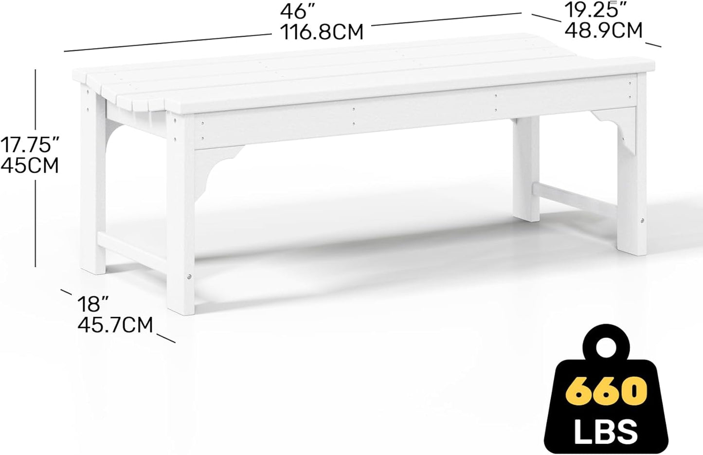 Outdoor Benches Weatherproof, All Weather Resistant Park Bench Poly Lumber Backless Garden Bench Seat for Entryway Front Porch, White