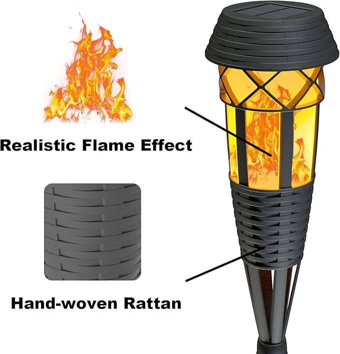 Flickering Flames Torch Light Solar Garden Lights Waterproof Landscape Lighting - 8 Pack